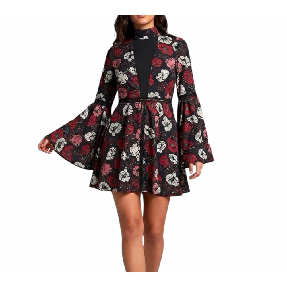 LUCCA Floral A-Line Mini Dress sz XS Floral Bell Sleeve Romantic Whimsigoth Boho